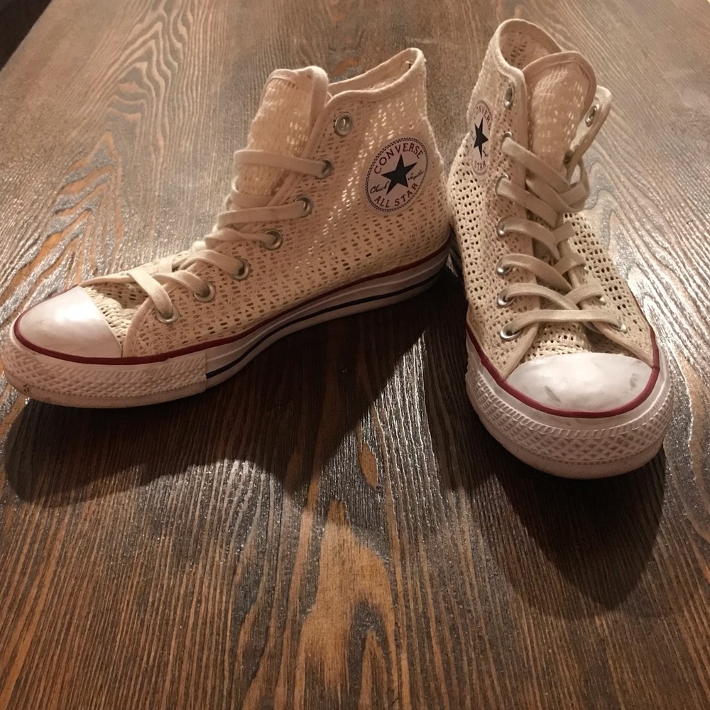 Cream Mesh Converse All Star High Tops - Size 8